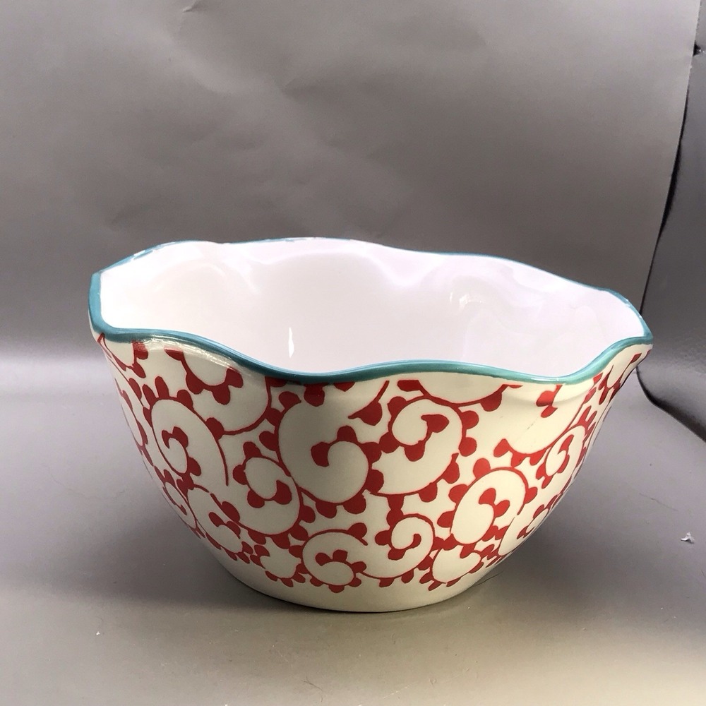 Pioneer Woman Ceramic Red Swirl and Turquoise Bowl Dish 7.5‎ Inch Diameter